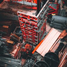 red and gray metal frames